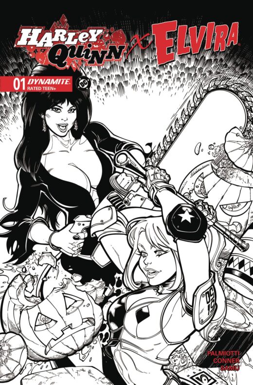 HARLEY QUINN X ELVIRA #1 CVR O 10 COPY INCV HARDIN LINE ART