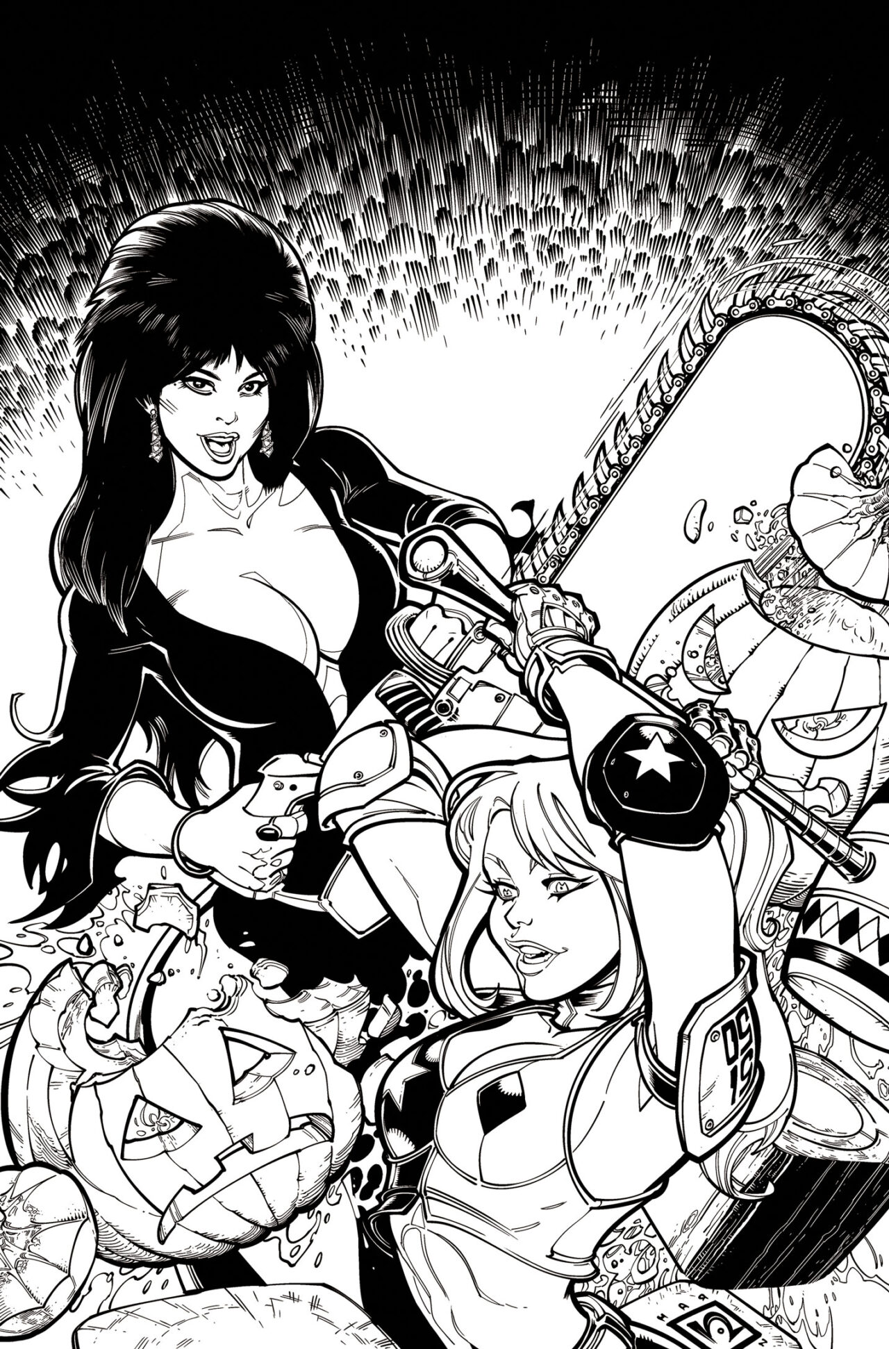 HARLEY QUINN X ELVIRA #1 CVR Q INC 1:15 CHAD HARDIN LINE ART VIRGIN VAR
